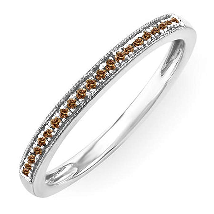 Dazzlingrock Collection 0.10 Carat (ctw) Sterling Silver Round Champagne Diamond Wedding Milgrain Stackable Band Ring 1/10 CT