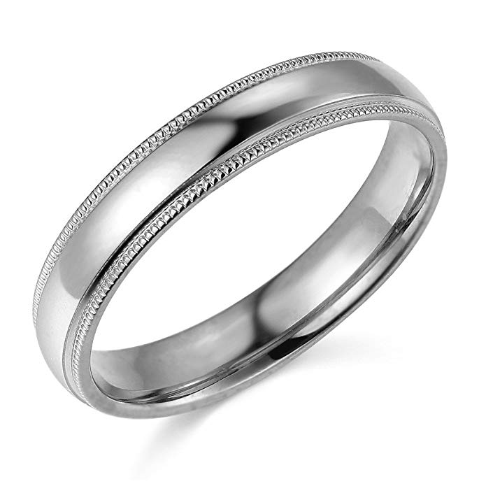 14k Yellow or White Gold 4mm Plain Milgrain Wedding Band