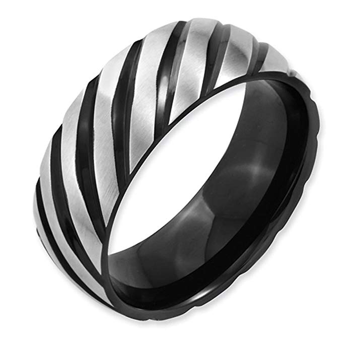 8mm Black IP Plated Swirl Pattern Brushed and Polished Finish Designer Titanium Contemporary Wedding Band