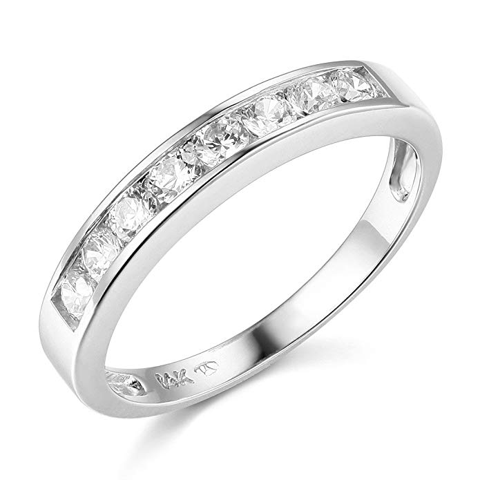 TWJC 14k Yellow OR White Gold SOLID Channel Set Wedding Band