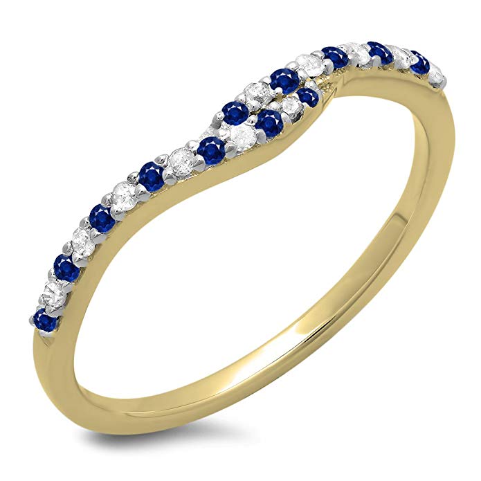 Dazzlingrock Collection 14K Gold Round Cut Blue Sapphire & White Diamond Ladies Wedding Guard Band