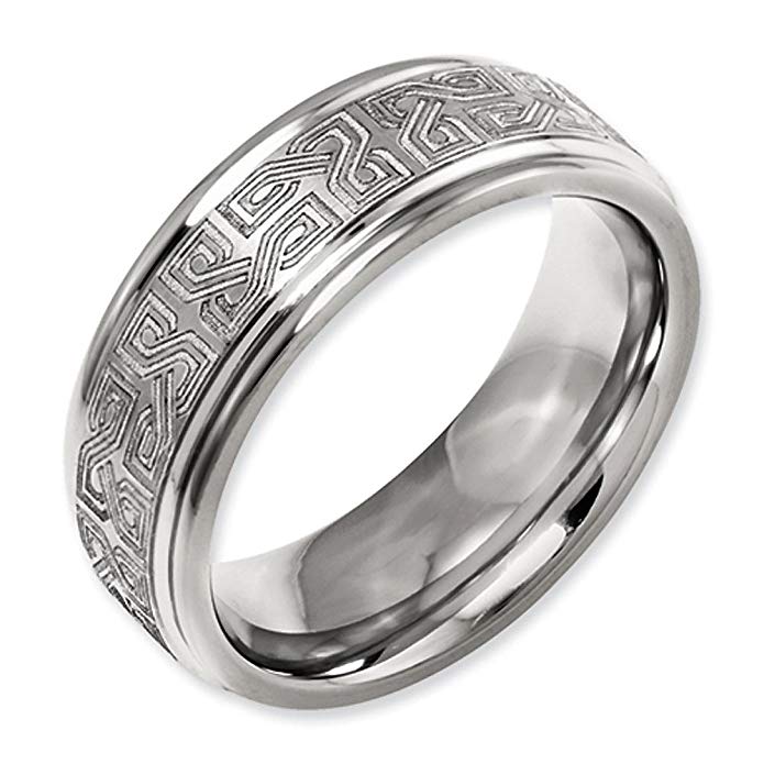 8mm Ridged Edge Laser Engraved Celtic Weave Titanium Wedding Band