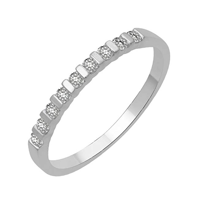 10k Gold Round Diamond Bar Set Wedding Ring Band (0.17 Carat) - IGI Certified