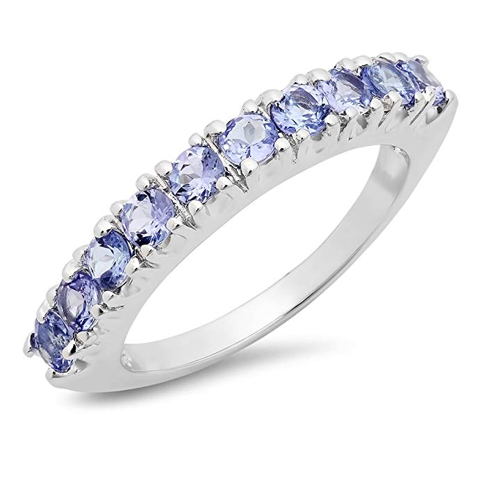 2.00 Carat (ctw) Sterling Silver Round Cut Tanzanite Ladies Anniversary Stackable Wedding Band 2 CT