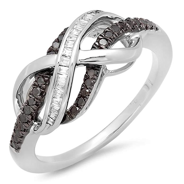 Dazzlingrock Collection 0.25 Carat (ctw) Sterling Silver Black & White Diamond Ladies Swirl Infinity Wedding Ring 1/4 CT