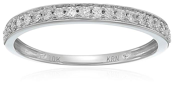 10k White Gold Round Diamond Wedding Band (1/5 cttw,I-J Color, I2-I3 Clarity), Size 6