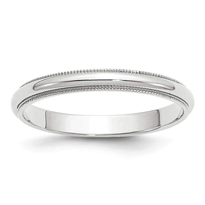 Solid 10k White Gold 3 mm Classic Round Milgrain Wedding Band Ring