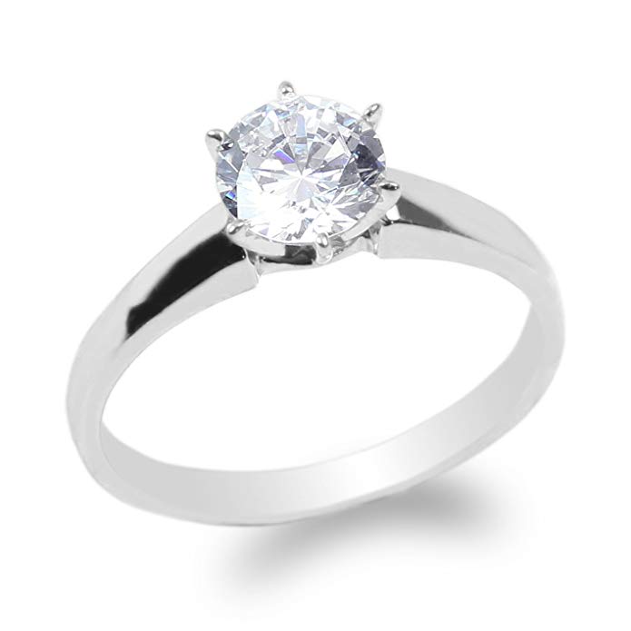 JamesJenny 14K White Gold 0.9ct Round CZ Wedding Solitaire Ring Size 4-10