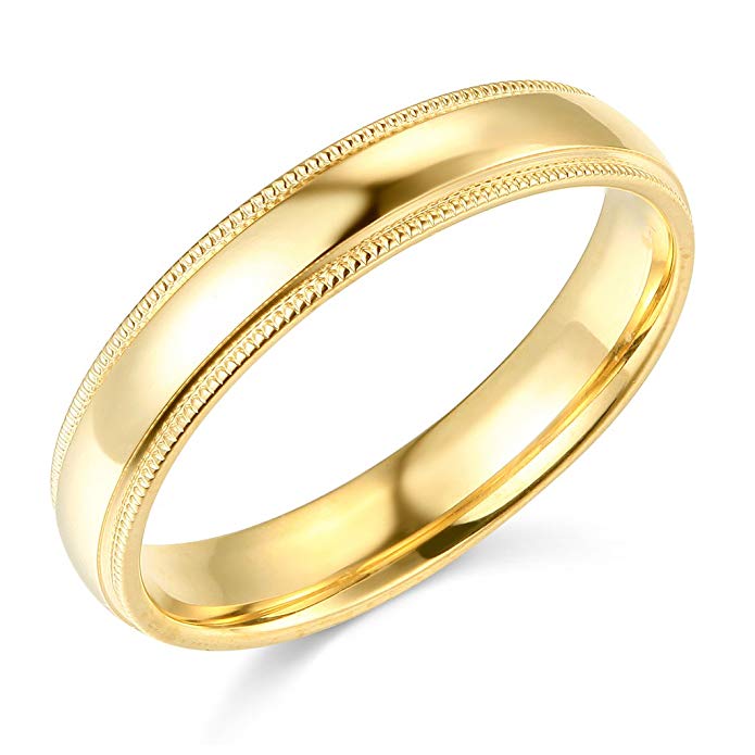 14k White or Yellow Gold 4mm Plain Milgrain Wedding Band