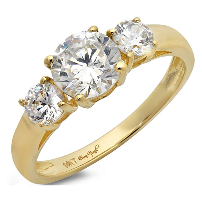 Clara Pucci 1.30 CT Round Cut CZ Designer Solitaire Three Stone Ring Band 14K Yellow Gold