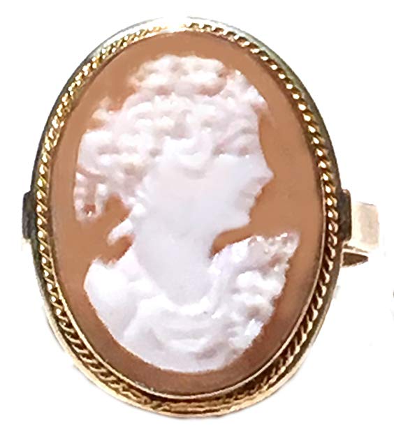 Ring Cameo Italian Master Carved, Princess Portrait Sterling Silver 18k Gold Overlay Size 7.5