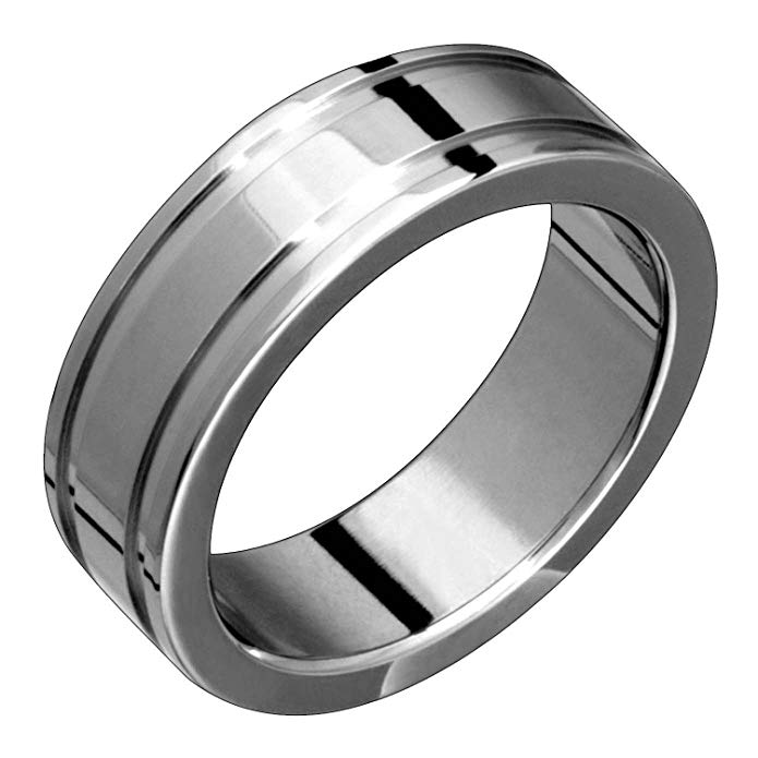 Alain Raphael 7 Millimeters Wide Flat Polished Titanium Double Grooves Wedding Band Unisex