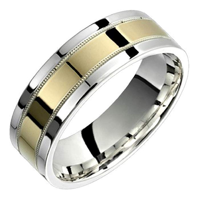 Alain Raphael 2 Tone Sterling Silver and 10k Yellow Gold 7 Millimeters Wide Wedding Band Ring