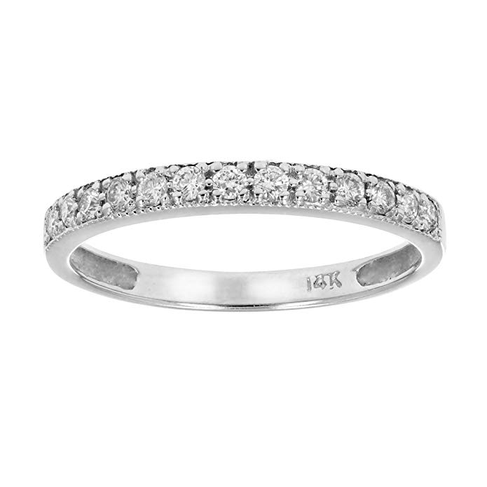 1/4 CT SI2-I1 Milgrain Diamond Wedding Band 14K White Gold