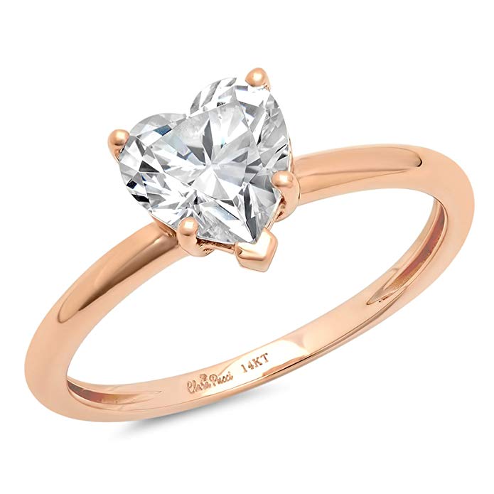 2.0 ct Brilliant Heart Cut Simulated Diamond CZ Designer Solitaire Wedding Bridal Anniversary Promise Ring in Solid 14k Rose Gold