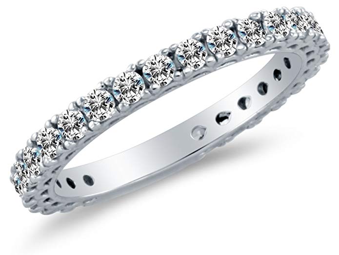 Solid 14K White Gold Wedding Anniversary Highest Quality CZ Cubic Zirconia Ring Band