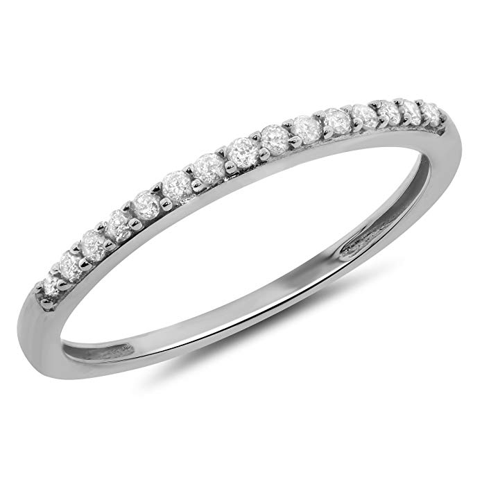 Jewel Tie 0.15 Carat (ctw) 14k Gold Round Diamond Petite Prong Set Wedding Band Anniversary Ring Stackable 1/7 CT