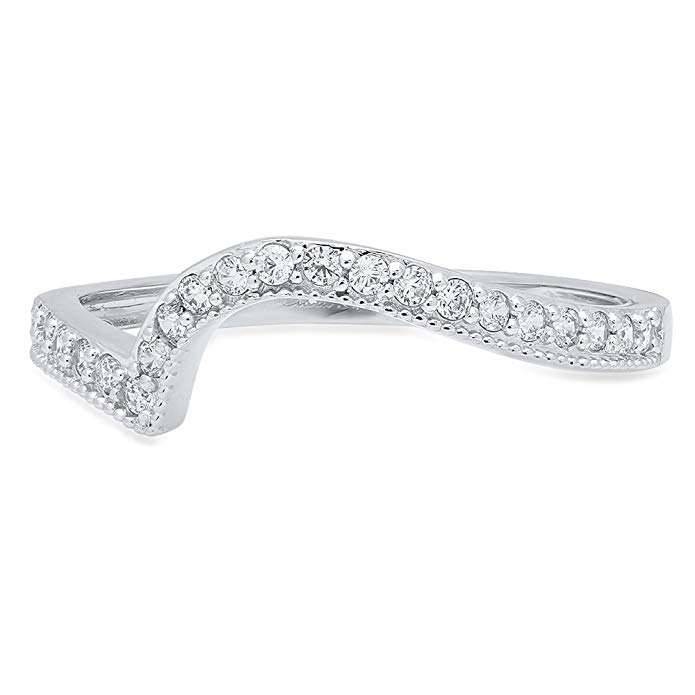 Clara Pucci Round Cut Curved chevron V shape Pave Bridal Anniversary Engagement Wedding Band 14K White Gold, 0.06CT