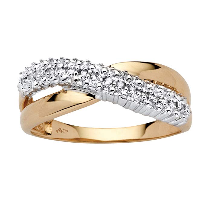 White Diamond Accent 10k Yellow Gold Crossover Ring