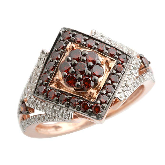 0.78 Carat Round Brilliant Cut Real Cognac Diamond With Diamond Bridal Ring, 925 Sterling Silver