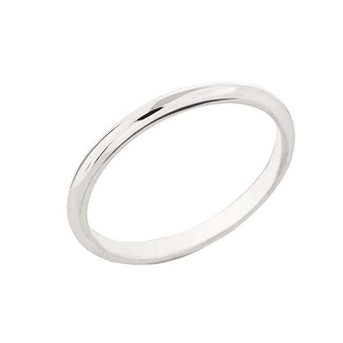 Dainty 14k White Gold Comfort-Fit Band Traditional 2mm Wedding Ring for Women