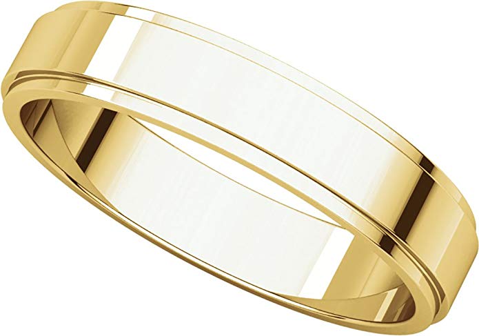 Womens 14K Yellow Gold, Flat Edged Wedding Band 4MM