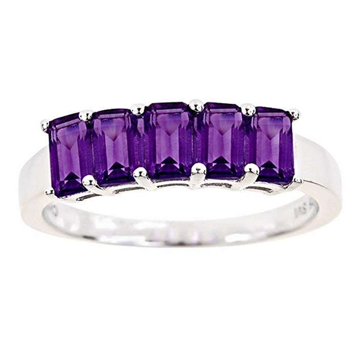 1.50 Carat Emerald Cut Amethyst 5-Stone Ring Wedding Band