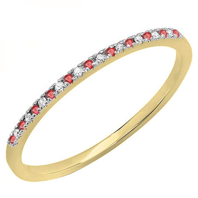 10K Gold Round Ruby & White Diamond Ladies Dainty Anniversary Wedding Band Stackable Ring